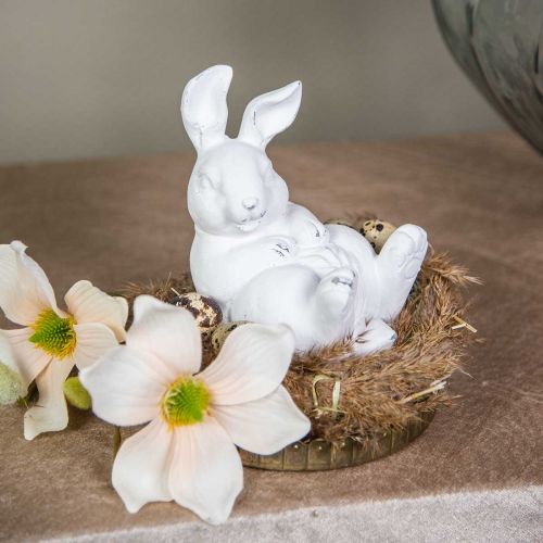 Floristik24 Lapin de Pâques look vintage lapin couché céramique blanche 12.5×8×14cm