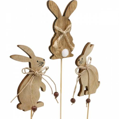 Article Lapin de Pâques sur bâton déco plug lapin bois naturel décoration de Pâques 24 pièces
