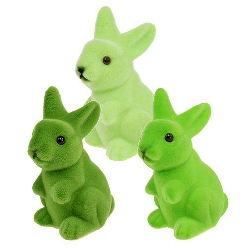 Floristik24 Lapin de Pâques floqué 9,5cm vert mix 9pcs