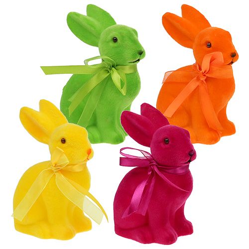 Floristik24 Lapin de Pâques assorti 15cm floqué 4pcs