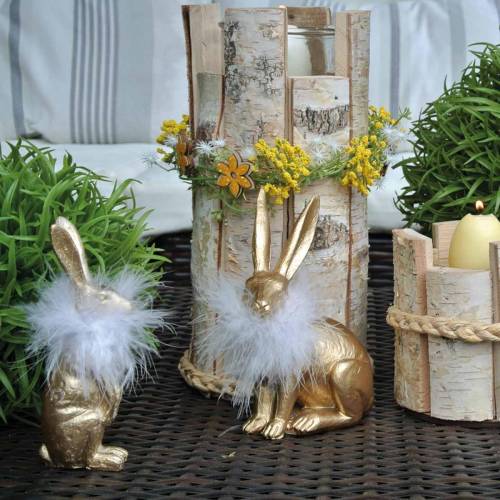 Floristik24 Lapin de Pâques avec boa à plumes Décoration de printemps Lapin Décoration de Pâques dorée
