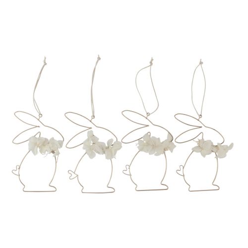 Floristik24 Lapins de Pâques à suspendre fleurs en métal doré 10×14,5cm 4 pcs