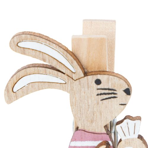 Article Pinces décoratives lapin de Pâques, décorations de Pâques en bois rose et blanc, 7,5 cm, lot de 4