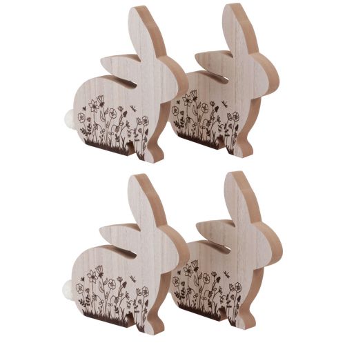 Lapins de Pâques lapins en bois assis marron naturel 18,5×18cm 4 pcs