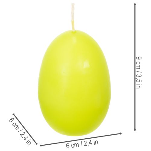 Article Bougies de Pâques en forme d'œuf, vert citron, 9 cm, 20 cm de hauteur, lot de 6