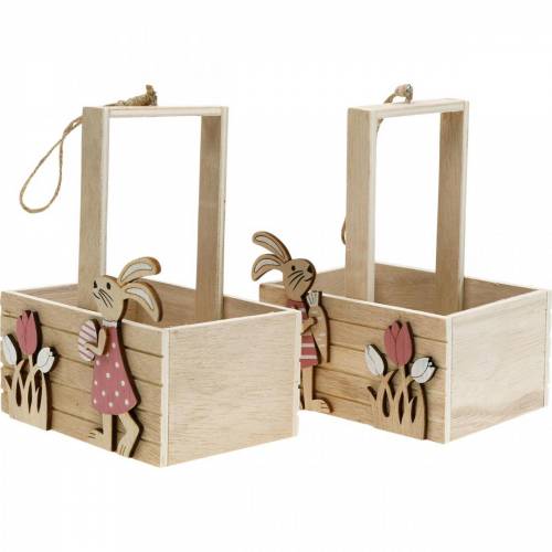 Floristik24 Panier de Pâques avec lapins Décorations de Pâques à suspendre Décoration de printemps nid de Pâques 2pcs