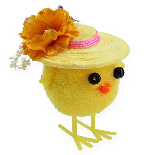 Floristik24 Poussin de Pâques avec un chapeau, jaune 5cm 6P.