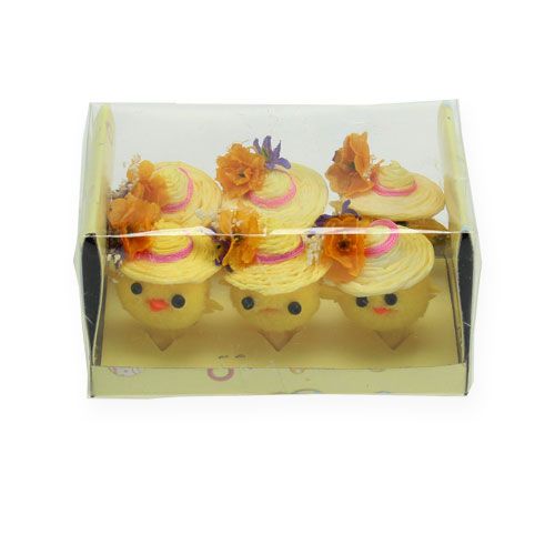 Floristik24 Poussin de Pâques avec un chapeau, jaune 5cm 6P.
