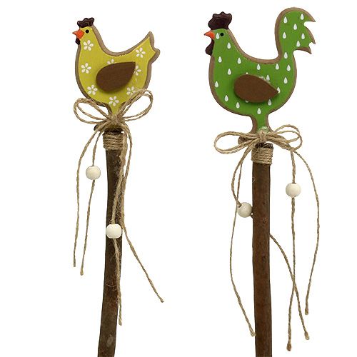 Floristik24 Piques poule et coq de Pâques jaune, vert 8 cm L. 36 cm 6 p.