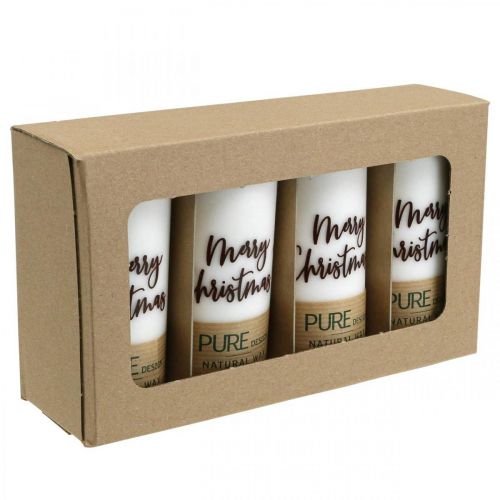 Floristik24 PURE bougies pilier Merry Christmas 130/60mm cire blanc 4pcs