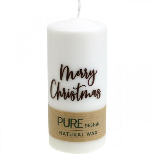 Floristik24 PURE bougies pilier Merry Christmas 130/60mm cire blanc 4pcs