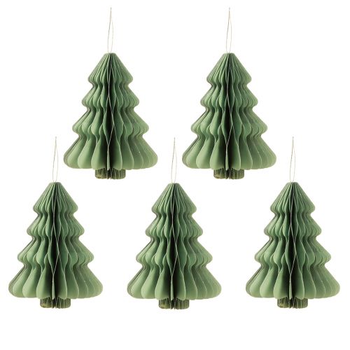 Article Sapin de Noël en papier menthe argenté pailleté H20cm 5 pcs