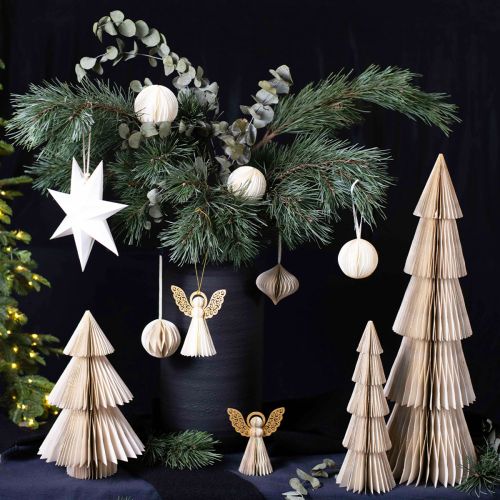 Floristik24 Sapin de Noël en papier Sapin de Noël en papier blanc, doré H60cm