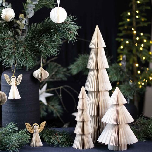 Floristik24 Sapin de Noël en Papier Petit Or Blanc H30cm