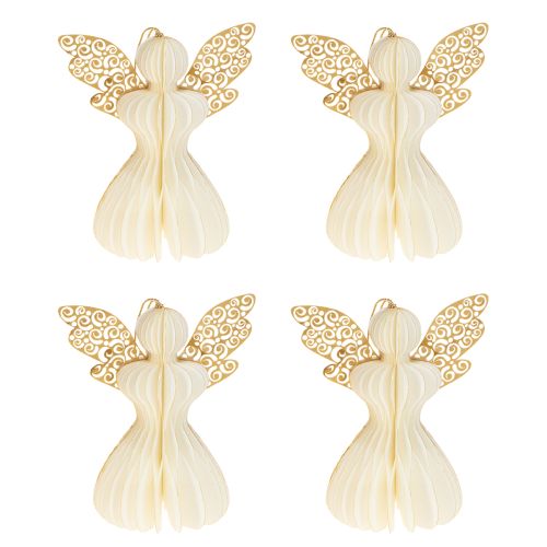 Article Décorations d'arbre de Noël en papier, pendentifs anges, blanc et or, 12 cm, lot de 4