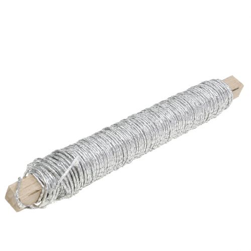 Floristik24 Cordon de papier enveloppé dans du fil Ø0,8mm 22m argent