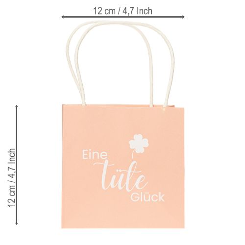 Article Sachet cadeau imprimé « Un sac de bonheur », idéal pour de jolies idées cadeaux, 12 cm, lot de 12.