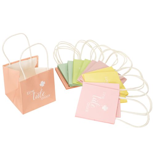 Article Sachet cadeau imprimé « Un sac de bonheur », idéal pour de jolies idées cadeaux, 12 cm, lot de 12.