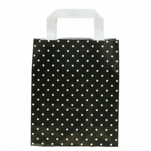 Floristik24 Sac papier noir à pois 18cm x 8cm x 22cm 25p
