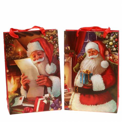 Floristik24 Sacs cadeaux motif de Noël Père Noël rouge 20cm × 30cm × 8cm lot de 2 pièces