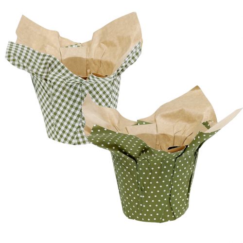 Floristik24 Cache-pot en papier à motifs vert-blanc Ø11,5cm 8pcs