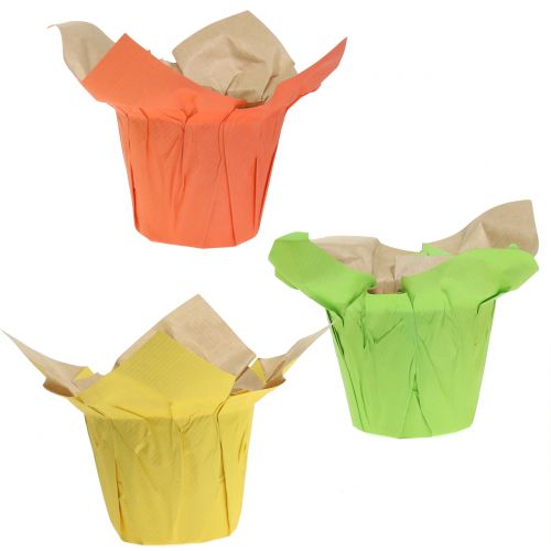 Floristik24 Pots en papier vert, orange, jaune Ø12cm 12pcs