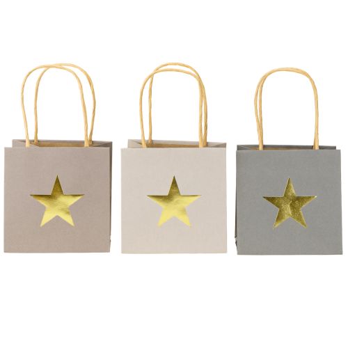 Article Sacs en papier avec étoile et poignée gris assortis 10,5×10,5cm 9pcs