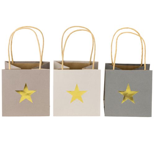 Floristik24 Sacs en papier avec étoile et poignée gris assortis 12×12×12cm 9pcs