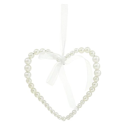 Floristik24 Coeur de perle à suspendre blanc 13cm 4pcs