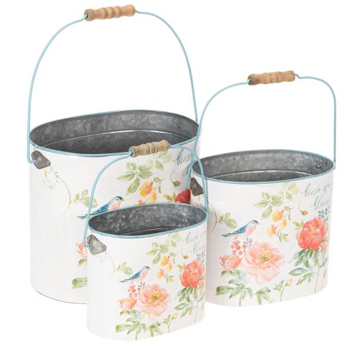 Pot de fleurs ovale vintage printanier, en métal, 26 x 22 x 17 cm, lot de 3 acheter | Floristik24.be