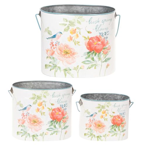 Pot de fleurs ovale vintage printanier, en métal, 26 x 22 x 17 cm, lot de 3 | Floristik24.be