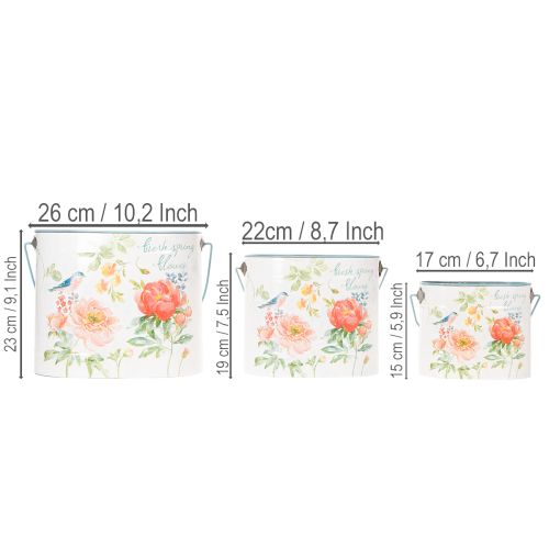 Pot de fleurs ovale vintage printanier, en métal, 26 x 22 x 17 cm, lot de 3 | Floristik24.be