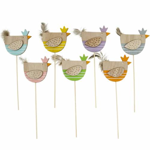 Floristik24 Bouchons de plantes Bouchons décoratifs poulet coloré Décoration de Pâques poule en bois 14 pièces