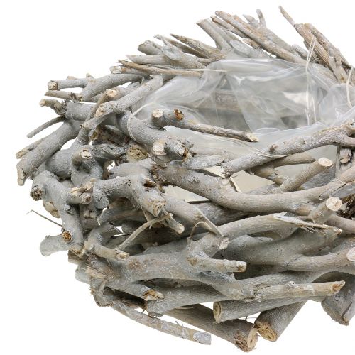 Floristik24 Récipient à plantes couronne-corbeille en branches, gris Ø 42 cm
