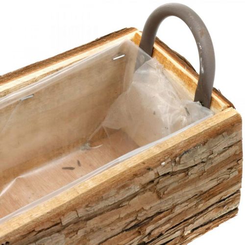 Article Jardinière, caisse en bois avec écorce, pot de fleur avec anses 46cm