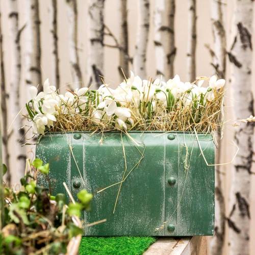 Article Jardinière avec anse métal vert, blanchi blanc H20cm