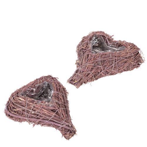 Bol en forme de cœur avec branches et insert en aluminium pour compositions florales, 14 cm, lot de 2 acheter | Floristik24.be