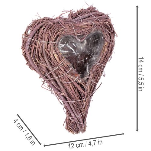 Bol en forme de cœur avec branches et insert en aluminium pour compositions florales, 14 cm, lot de 2 | Floristik24.be