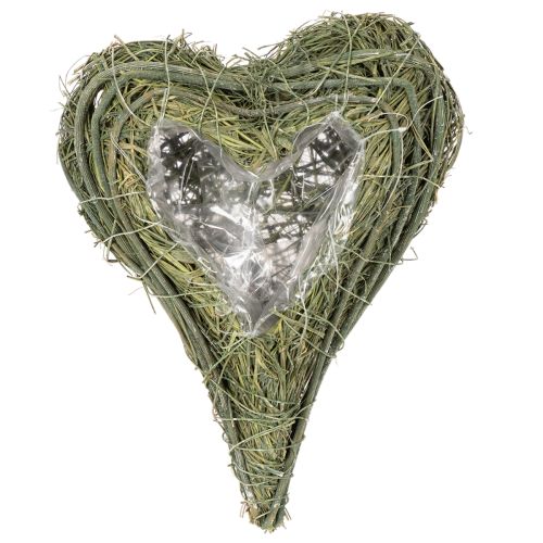 Cœur végétal en matériau naturel avec insert en feuille d'aluminium, 22 cm, 2 pièces | Floristik24.be