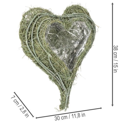 Bol en forme de cœur en herbe naturelle avec feuille de plantation, 38 cm | Floristik24.be