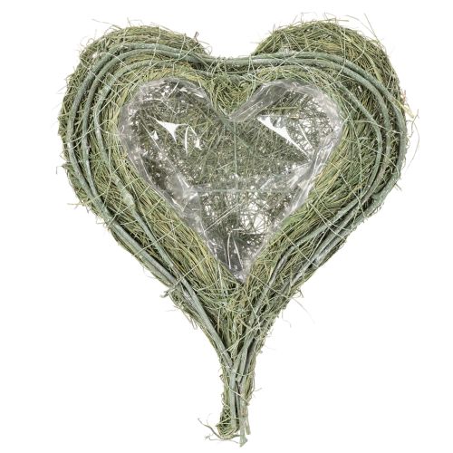 Bol en forme de cœur en herbe naturelle avec feuille de plantation, 38 cm | Floristik24.be