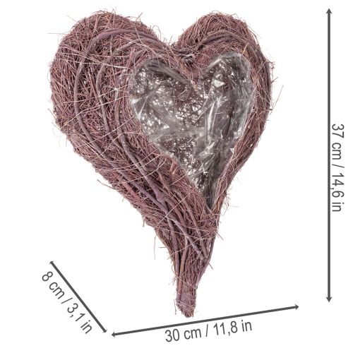 Bol en forme de cœur réalisé en brindilles avec insert en aluminium, 37 cm | Floristik24.be