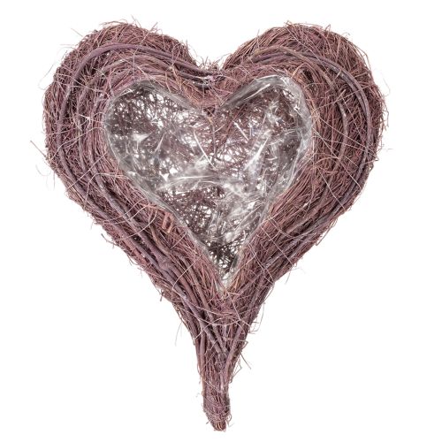 Bol en forme de cœur réalisé en brindilles avec insert en aluminium, 37 cm | Floristik24.be