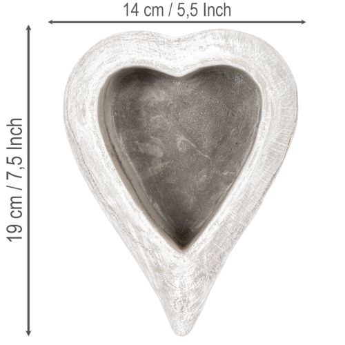 Bol décoratif en forme de cœur, gris ; petit pot de fleurs en forme de cœur, 19 cm | Floristik24.be