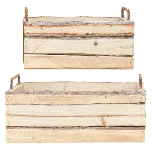 Article Jardinière Bois Écorce Manche Naturel L29cm/23cm Lot 2pcs