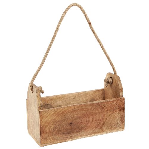 Article Jardinière en bois avec poignée, carrée, jute naturelle 27x12x17cm