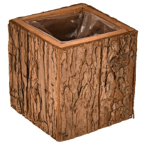 Jardinière carrée en bois avec écorce de pin et jardinière 12×12cm