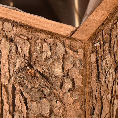 Article Jardinière carrée en bois avec écorce de pin et jardinière 12×12cm