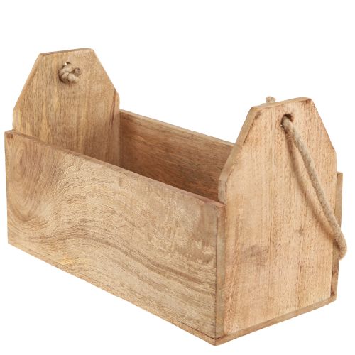 Article Jardinière en bois naturel et jute avec poignée 35x16x21,5cm