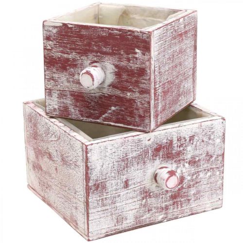 Article Jardinière décorative shabby chic tiroir rouge blanc lot de 2